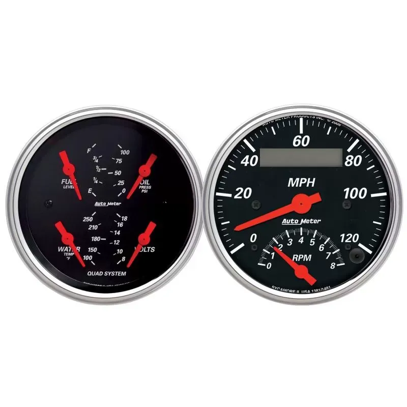 AutoMeter GAUGE KIT; 2 PC.; QUAD/TACH/SPEEDO; 3 3/8in.; DESIGNER BLACK - 1409