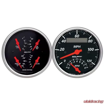 AutoMeter GAUGE KIT; 2 PC.; QUAD/TACH/SPEEDO; 3 3/8in.; DESIGNER BLACK - 1409