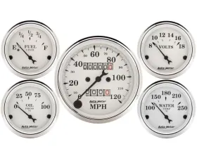 AutoMeter GAUGE KIT; 5 PC.; 3 1/8in./2 1/16in.; MECH. SPEEDOMETER; OLD TYME WHITE