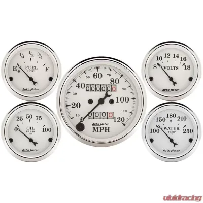 AutoMeter GAUGE KIT; 5 PC.; 3 1/8in./2 1/16in.; MECH. SPEEDOMETER; OLD TYME WHITE - 1601