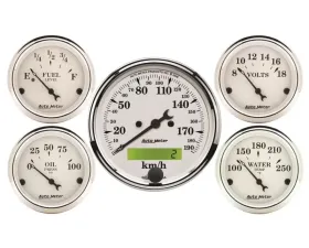 AutoMeter GAUGE KIT; 5 PC.; 3 1/8in./2 1/16in.; ELEC. KM/H SPEEDOMETER; OLD TYME WHITE