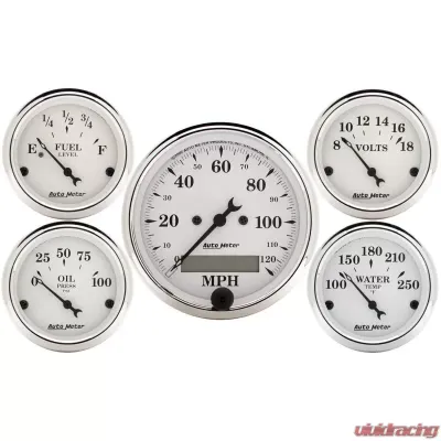 AutoMeter GAUGE KIT; 5 PC.; 3 1/8in./2 1/16in.; ELEC. SPEEDOMETER; OLD TYME WHITE - 1602