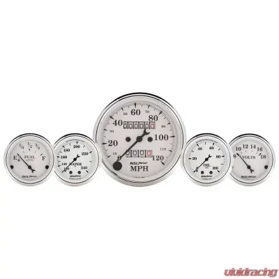 AutoMeter GAUGE KIT; 5 PC.; 3 1/8in./2 1/16in.; MECH. SPEEDO.; WTMP/OILP; OLD TYME WHT - 1611