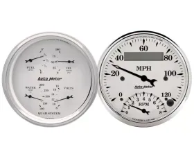 AutoMeter GAUGE KIT; 2 PC.; QUAD/TACH/SPEEDO; 3 3/8in.; OLD TYME WHITE