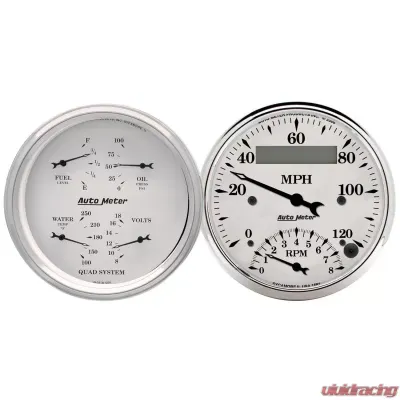 AutoMeter GAUGE KIT; 2 PC.; QUAD/TACH/SPEEDO; 3 3/8in.; OLD TYME WHITE - 1620