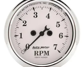 AutoMeter GAUGE; TACHOMETER; 2 1/16in.; 7K RPM; IN-DASH; OLD TYME WHITE