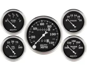 AutoMeter GAUGE KIT; 5 PC.; 3 1/8in./2 1/16in.; MECH. SPEEDOMETER; OLD TYME BLACK