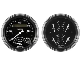 AutoMeter GAUGE KIT; 2 PC.; QUAD/TACH/SPEEDO; 3 3/8in.; OLD TYME BLACK