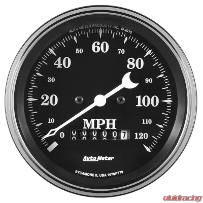 AutoMeter GAUGE; SPEEDO.; 3 3/8in.; 120MPH; ELEC. PROG. W/WHEEL ODO; OLD TYME BLACK - 1779