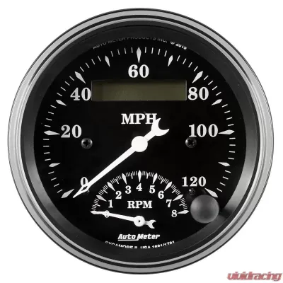 AutoMeter GAUGE; TACH/SPEEDO; 3 3/8in.; 120MPH/8K RPM; ELEC. PROGRAM.; OLD TYME BLK - 1781