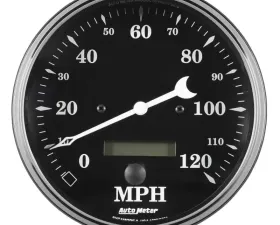 AutoMeter GAUGE; SPEEDO.; 5in.; 120MPH; ELEC. PROG. W/LCD ODO; OLD TYME BLACK