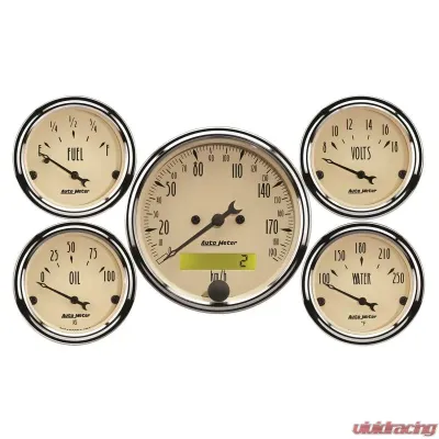 AutoMeter GAUGE KIT; 5 PC.; 3 1/8in./2 1/16in.; ELEC. KM/H SPEEDOMETER; ANTIQUE BEIGE - 1809-M