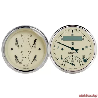 AutoMeter GAUGE KIT; 2 PC.; QUAD/TACH/SPEEDO; 3 3/8in.; ANTIQUE BEIGE - 1820
