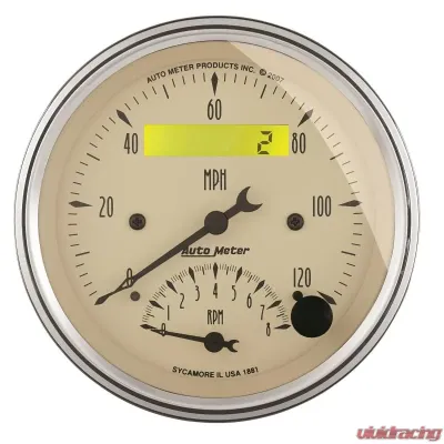 AutoMeter GAUGE; TACH/SPEEDO; 3 3/8in.; 120MPH/8K RPM; ELEC. PROGRAM.; ANTQ BEIGE - 1881