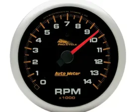 AutoMeter GAUGE; TACH; 3 3/4in.; 14K RPM; 2/4 CYLINDER; BLACK; PRO-CYCLE