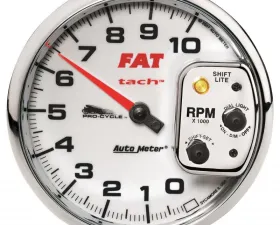 AutoMeter GAUGE; TACH; 5in.; 10K RPM; SHIFT-LITE; 2/4 CYLINDER; WHITE; FAT TACH; PRO-CYCLE