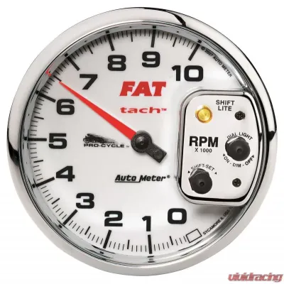 AutoMeter GAUGE; TACH; 5in.; 10K RPM; SHIFT-LITE; 2/4 CYLINDER; WHITE; FAT TACH; PRO-CYCLE - 19265