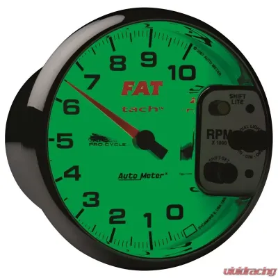 AutoMeter GAUGE; TACH; 5in.; 10K RPM; SHIFT-LITE; 2/4 CYLINDER; WHITE; FAT TACH; PRO-CYCLE - 19265