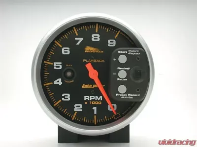 AutoMeter GAUGE; TACH; 5in.; 9K RPM; PEDESTAL W/RPM PLAYBACK; BLACK; PRO-CYCLE - 19266