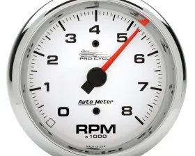 AutoMeter GAUGE; TACH; 3 3/4in.; 8K RPM; 2/4 CYLINDER; WHITE; PRO-CYCLE