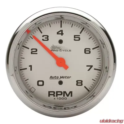 AutoMeter GAUGE; TACH; 3 3/4in.; 8K RPM; 2/4 CYLINDER; SILVER; PRO-CYCLE - 19302