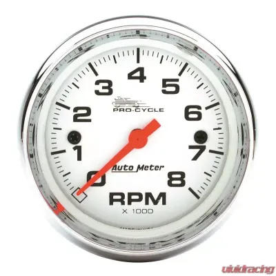 AutoMeter GAUGE; TACH; 2 5/8in.; 8K RPM; 2/4 CYLINDER; WHITE; PRO-CYCLE - 19305
