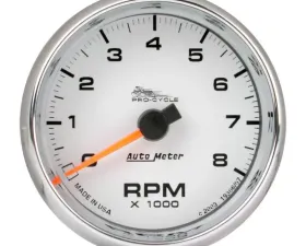 AutoMeter GAUGE; TACH; 2 5/8in.; 8K RPM; 2/4 CYLINDER; WHITE; PRO-CYCLE