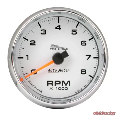AutoMeter GAUGE; TACH; 2 5/8in.; 8K RPM; 2/4 CYLINDER; WHITE; PRO-CYCLE - 19307