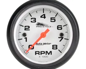 AutoMeter GAUGE; TACH; 2 5/8in.; 8K RPM; 2/4 CYLINDER; WHITE; PRO-CYCLE