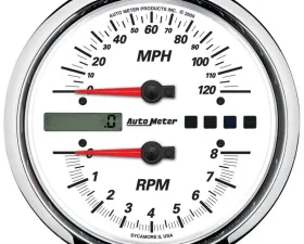 AutoMeter GAUGE; TACH/SPEEDO; 4 1/2in.; 8K RPM/120 MPH; WHITE; PRO-CYCLE