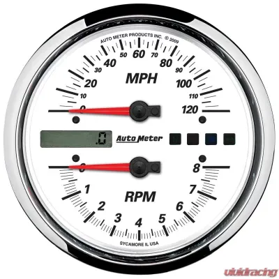 AutoMeter GAUGE; TACH/SPEEDO; 4 1/2in.; 8K RPM/120 MPH; WHITE; PRO-CYCLE - 19467