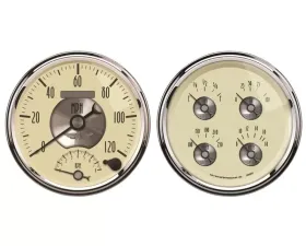 AutoMeter GAUGE KIT; 2 PC.; QUAD/TACH/SPEEDO; 5in.; PRESTIGE ANTQ. IVORY