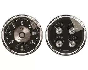 AutoMeter GAUGE KIT; 2 PC.; QUAD/TACH/SPEEDO; 5in.; PRESTIGE BLK. DIAMOND