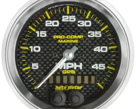 AutoMeter GAUGE; SPEEDOMETER; 3 3/8in.; 50MPH; GPS; MARINE CARBON FIBER