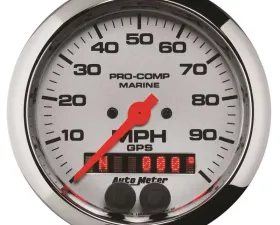 AutoMeter GAUGE; SPEEDOMETER; 3 3/8in.; 100MPH; GPS; MARINE CHROME