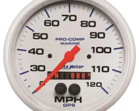 AutoMeter GAUGE; SPEEDOMETER; 5in.; 120MPH; GPS; MARINE WHITE