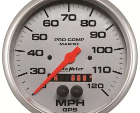 AutoMeter GAUGE; SPEEDOMETER; 5in.; 120MPH; GPS; MARINE SILVER