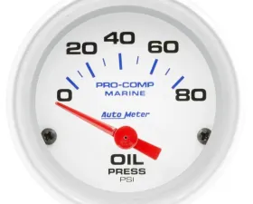 AutoMeter GAUGE; OIL PRESSURE; 2 1/16in.; 80PSI; ELECTRIC; MARINE WHITE