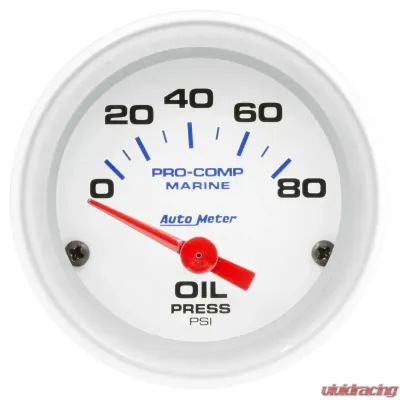AutoMeter GAUGE; OIL PRESSURE; 2 1/16in.; 80PSI; ELECTRIC; MARINE WHITE - 200744