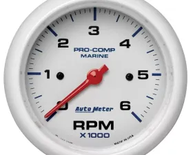 AutoMeter GAUGE; TACHOMETER; 3 3/8in.; 6K RPM; MARINE WHITE