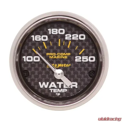 AutoMeter GAUGE; WATER TEMP; 2 1/16in.; 100-250deg.F; ELECTRIC; MARINE CARBON FIBER - 200762-40