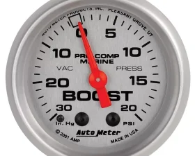 AutoMeter GAUGE; VAC/BOOST; 2 1/16in.; 30INHG-20PSI; MECHANICAL; MARINE SILVER