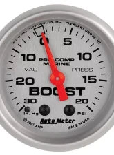 AutoMeter GAUGE; VAC/BOOST; 2 1/16in.; 30INHG-20PSI; MECHANICAL; MARINE SILVER                                     - 200774-33 - Image 3