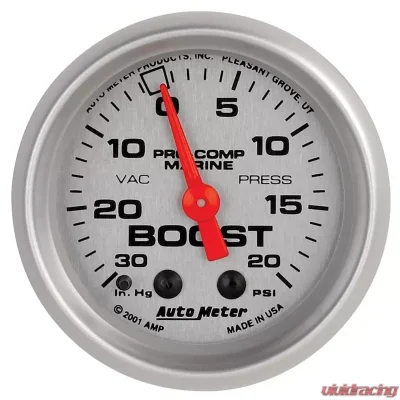 AutoMeter GAUGE; VAC/BOOST; 2 1/16in.; 30INHG-20PSI; MECHANICAL; MARINE SILVER - 200774-33