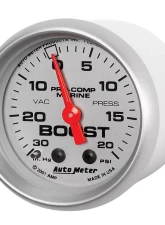 AutoMeter GAUGE; VAC/BOOST; 2 1/16in.; 30INHG-20PSI; MECHANICAL; MARINE SILVER                                     - 200774-33 - Image 2