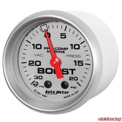 AutoMeter GAUGE; VAC/BOOST; 2 1/16in.; 30INHG-20PSI; MECHANICAL; MARINE SILVER - 200774-33