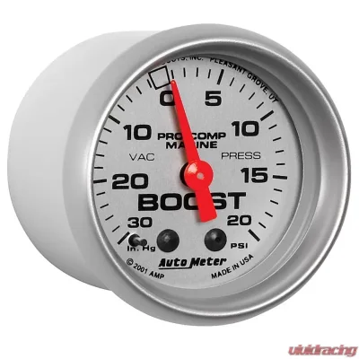 AutoMeter GAUGE; VAC/BOOST; 2 1/16in.; 30INHG-20PSI; MECHANICAL; MARINE SILVER - 200774-33