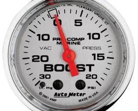 AutoMeter GAUGE; VAC/BOOST; 2 1/16in.; 30INHG-20PSI; MECHANICAL; MARINE CHROME