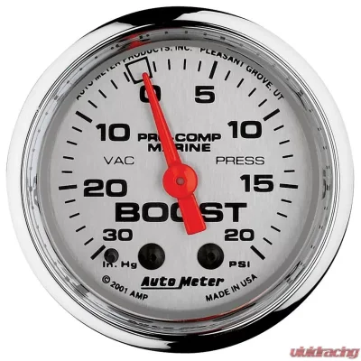 AutoMeter GAUGE; VAC/BOOST; 2 1/16in.; 30INHG-20PSI; MECHANICAL; MARINE CHROME - 200774-35