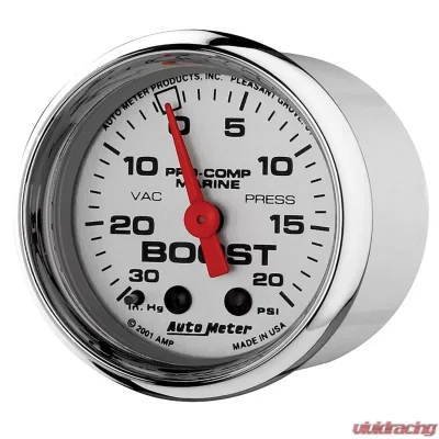 AutoMeter GAUGE; VAC/BOOST; 2 1/16in.; 30INHG-20PSI; MECHANICAL; MARINE CHROME - 200774-35